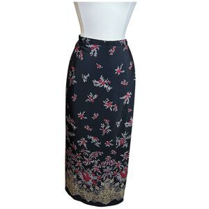 Designs Lane Bryant Faux Wrap Skirt Size 14/16 Black Floral Midi Grunge Y2k